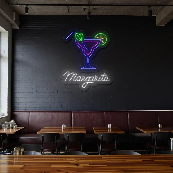 neon sign margarita cocktail glass bar decor 3