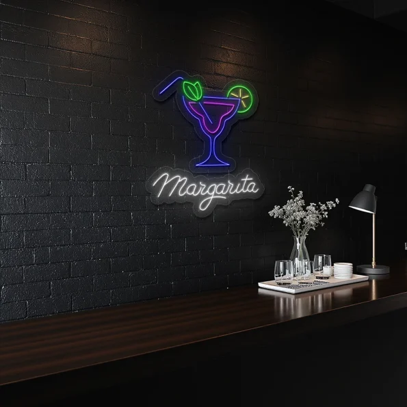 neon sign margarita cocktail glass bar decor 4