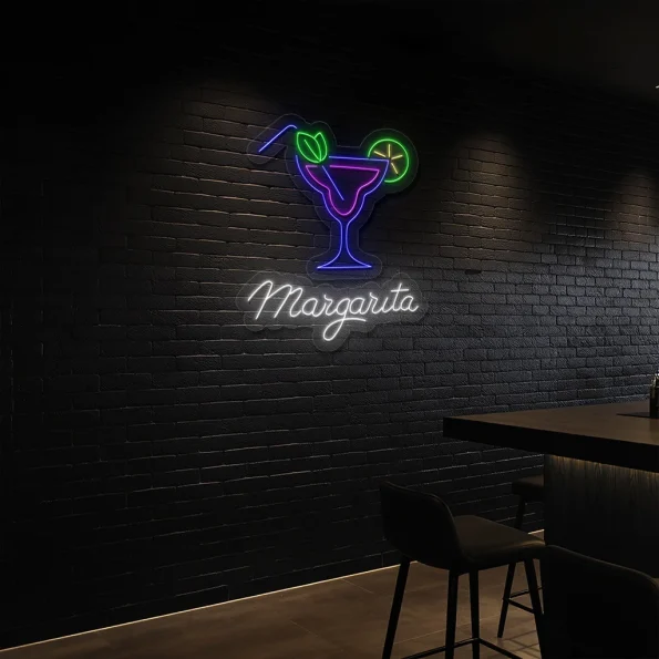 neon sign margarita cocktail glass bar decor 5