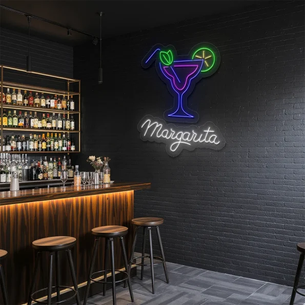 neon sign margarita cocktail glass bar decor 6