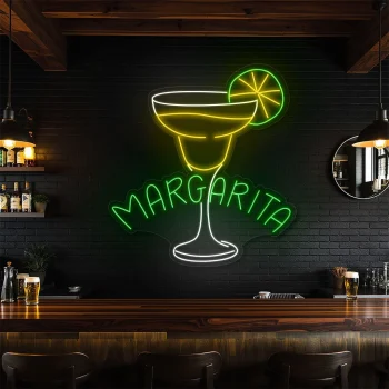 neon sign margarita cocktail glass with lime slice bar decor 1