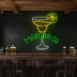 neon sign margarita cocktail glass with lime slice bar decor 1