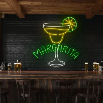 neon sign margarita cocktail glass with lime slice bar decor 2