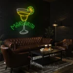 neon sign margarita cocktail glass with lime slice bar decor 1