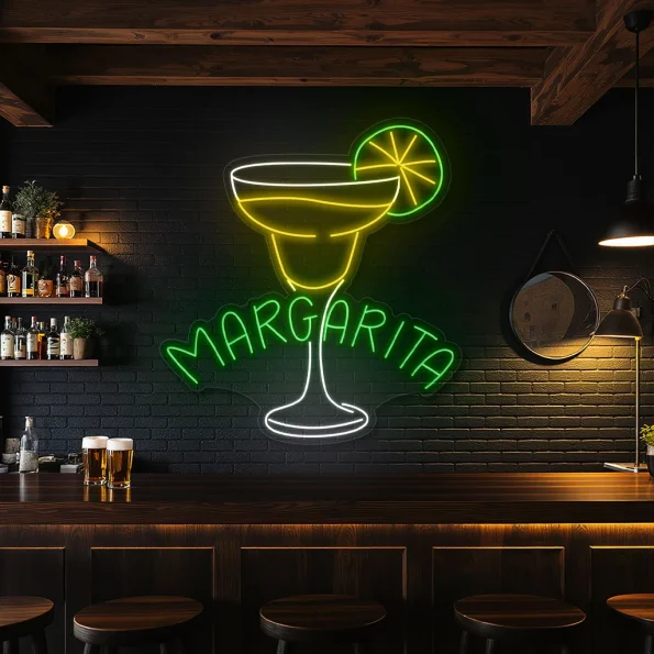 neon sign margarita cocktail glass with lime slice bar decor 6