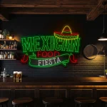 neon sign mexican food fiesta with sombrero and chili decor 1
