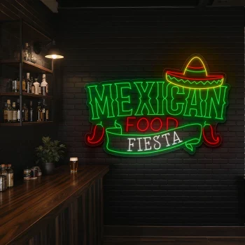 neon sign mexican food fiesta with sombrero and chili decor 2