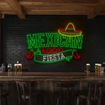 neon sign mexican food fiesta with sombrero and chili decor 1