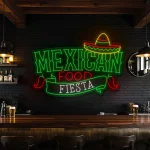 neon sign mexican food fiesta with sombrero and chili decor 1