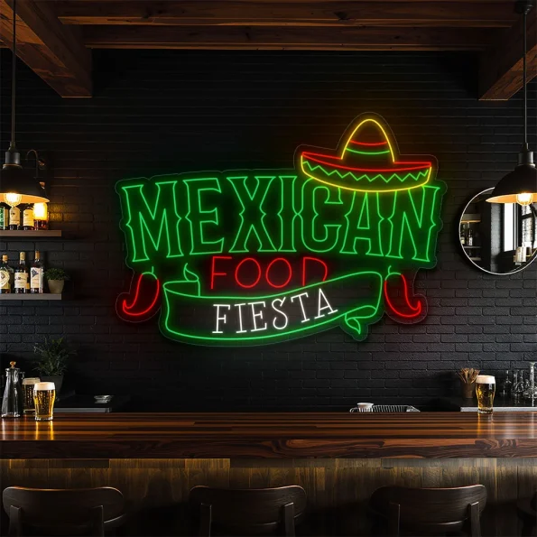 neon sign mexican food fiesta with sombrero and chili decor 5