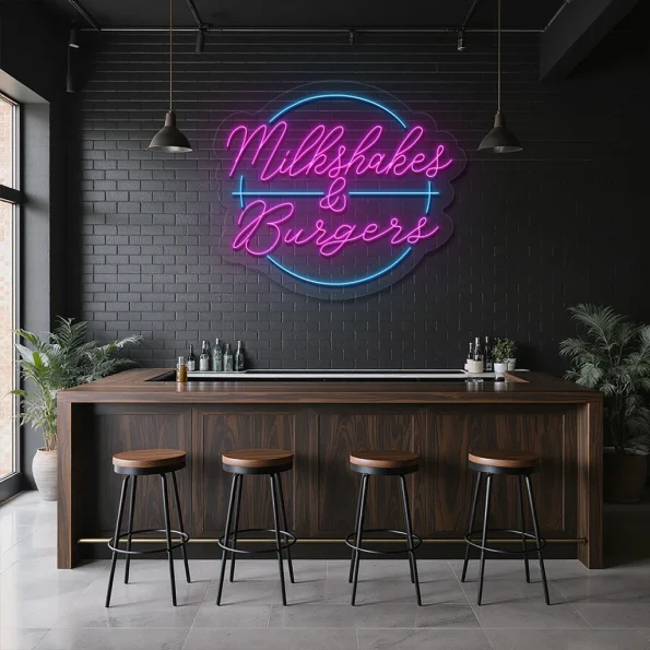 neon sign milkshakes & burgers fast food bar decor 1