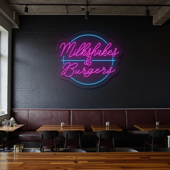 neon sign milkshakes & burgers fast food bar decor 3