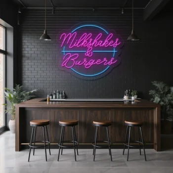 Neon Sign Milkshakes & Burgers Fast Food Bar Decor 1