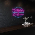 Neon Sign Milkshakes & Burgers Fast Food Bar Decor 1