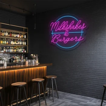 Neon Sign Milkshakes & Burgers Fast Food Bar Decor 6