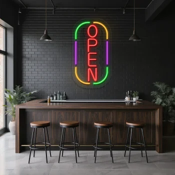 neon sign open text with colorful frame for bar decor 1