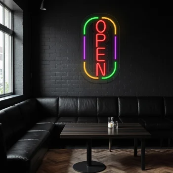 neon sign open text with colorful frame for bar decor 2