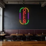 neon sign open text with colorful frame for bar decor 1