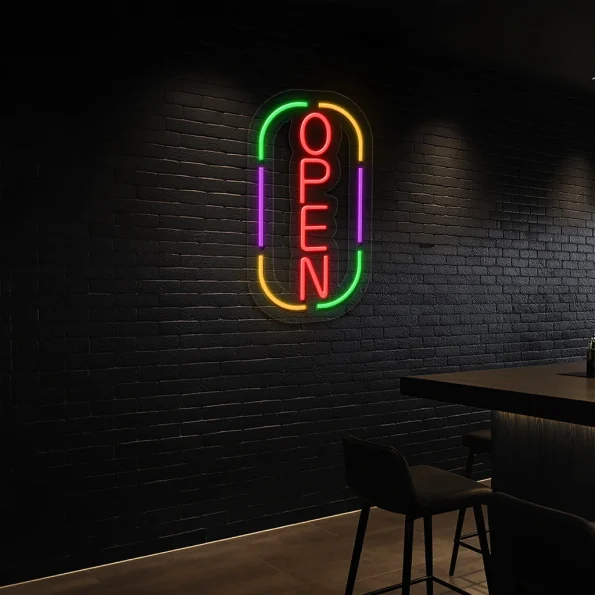 neon sign open text with colorful frame for bar decor 5