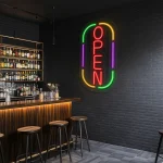 neon sign open text with colorful frame for bar decor 1