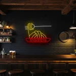 neon sign pasta bowl with fork fast food restaurant decor 1