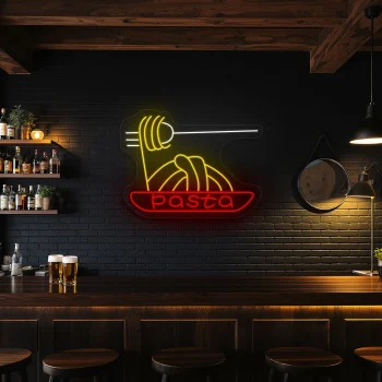 neon sign pasta bowl with fork fast food restaurant decor 1