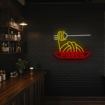 neon sign pasta bowl with fork fast food restaurant decor 2
