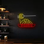 neon sign pasta bowl with fork fast food restaurant decor 1