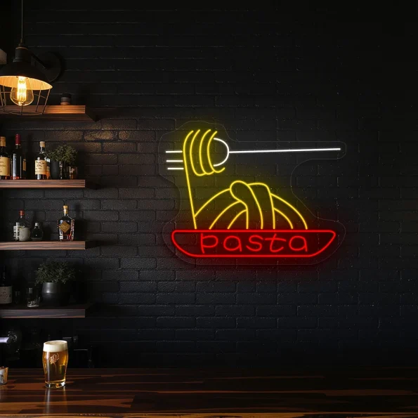 neon sign pasta bowl with fork fast food restaurant decor 3