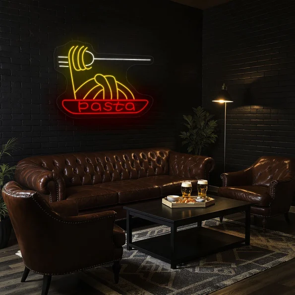 neon sign pasta bowl with fork fast food restaurant decor 4