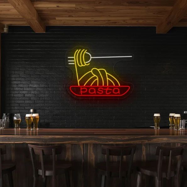 neon sign pasta bowl with fork fast food restaurant decor 5