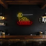 neon sign pasta bowl with fork fast food restaurant decor 1