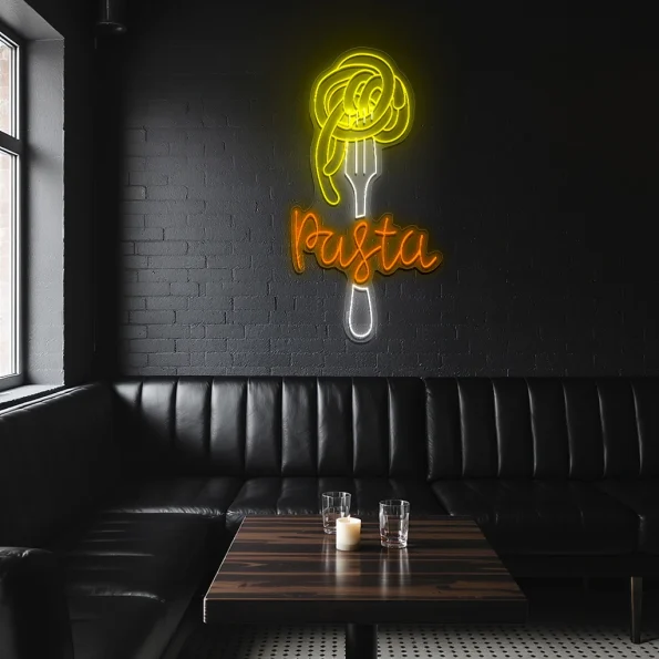 neon sign pasta fork design fast food restaurant decor 1