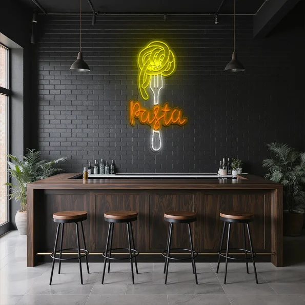 neon sign pasta fork design fast food restaurant decor 2