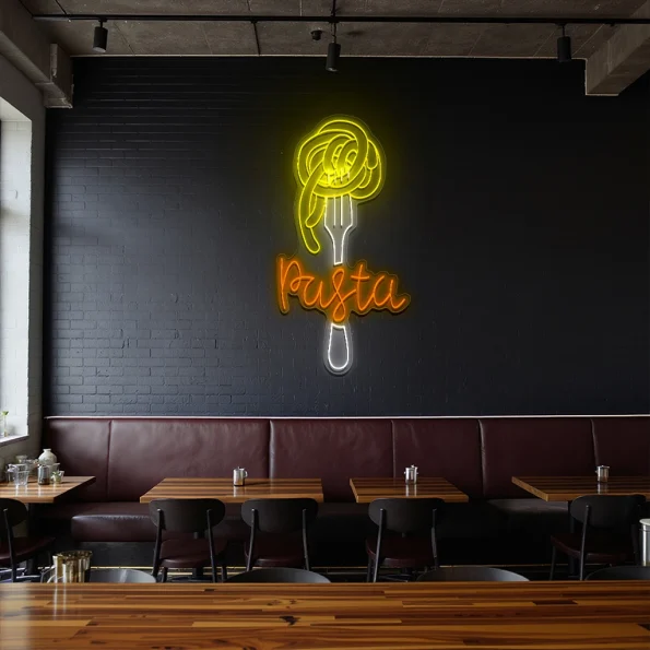 neon sign pasta fork design fast food restaurant decor 3