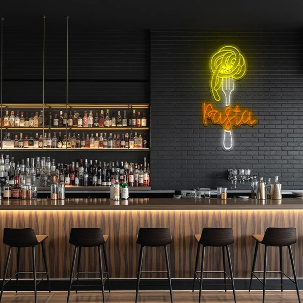 neon sign pasta fork design fast food restaurant decor 4