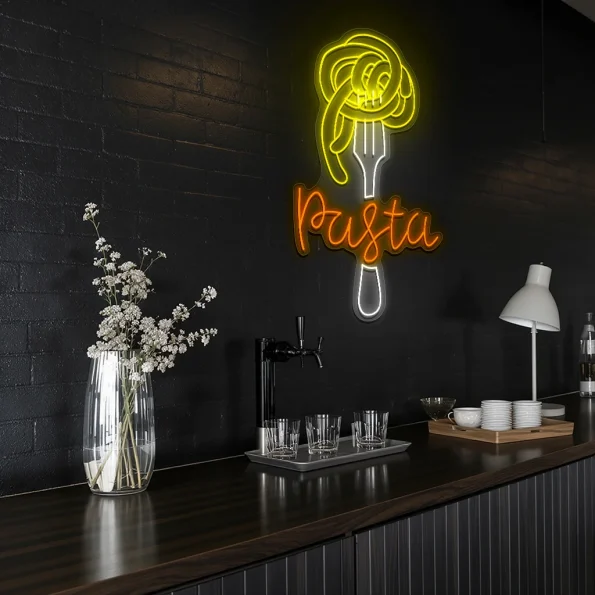 neon sign pasta fork design fast food restaurant decor 5