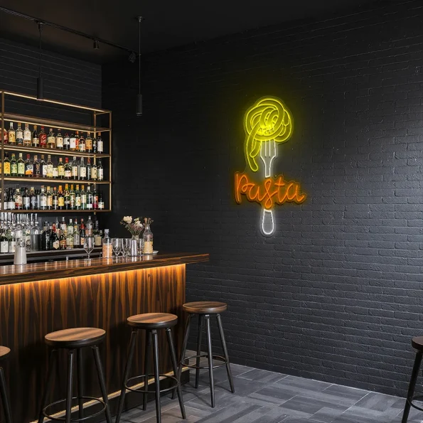 neon sign pasta fork design fast food restaurant decor 6