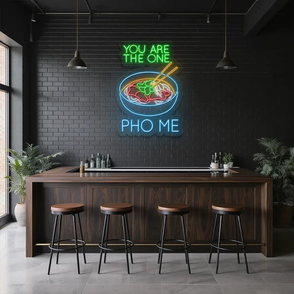 neon sign pho bowl with chopsticks vietnamese food decor 1