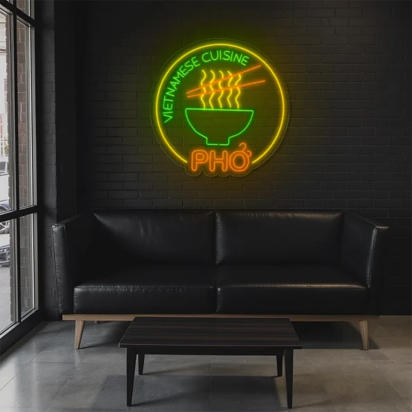 neon sign pho vietnamese cuisine bowl with chopsticks restaurant 4