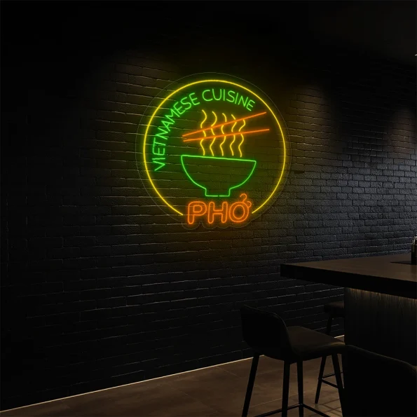 neon sign pho vietnamese cuisine bowl with chopsticks restaurant 6