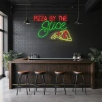 neon sign pizza by the slice with slice icon bar decor 1