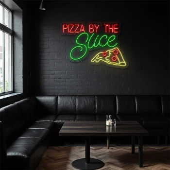 neon sign pizza by the slice with slice icon bar decor 2