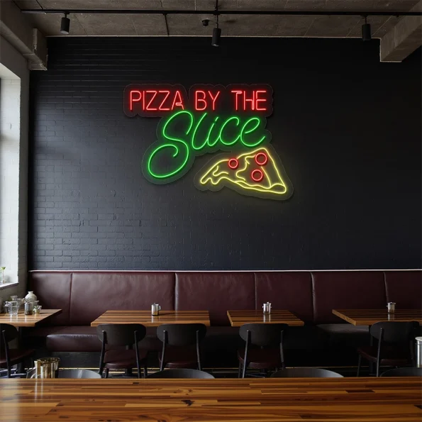 neon sign pizza by the slice with slice icon bar decor 3