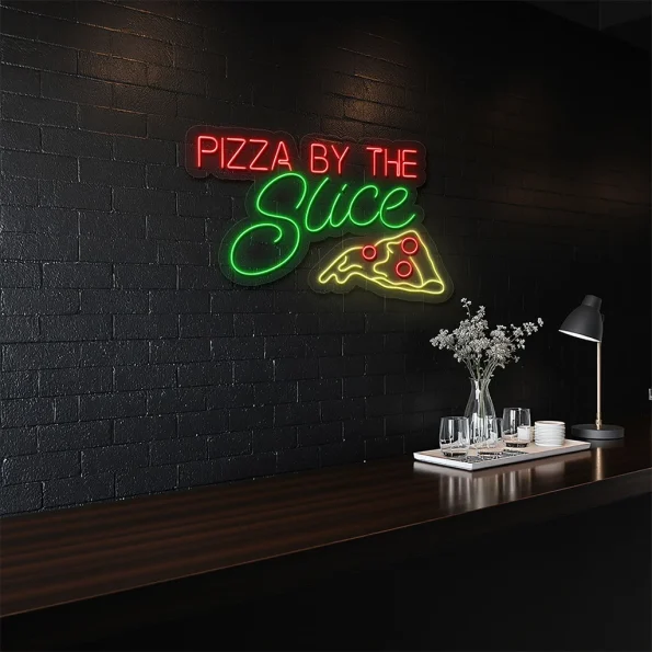 neon sign pizza by the slice with slice icon bar decor 4
