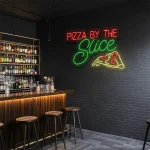 neon sign pizza by the slice with slice icon bar decor 1
