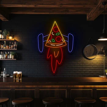 neon sign pizza rocket slice bar decor 1
