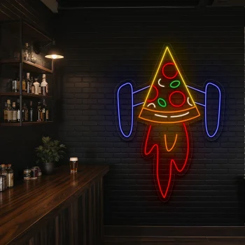 neon sign pizza rocket slice bar decor 2