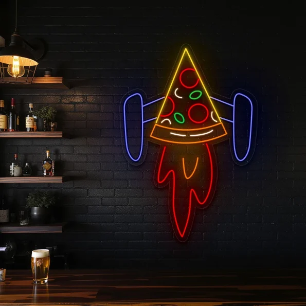 neon sign pizza rocket slice bar decor 3