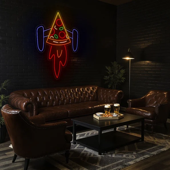 neon sign pizza rocket slice bar decor 4